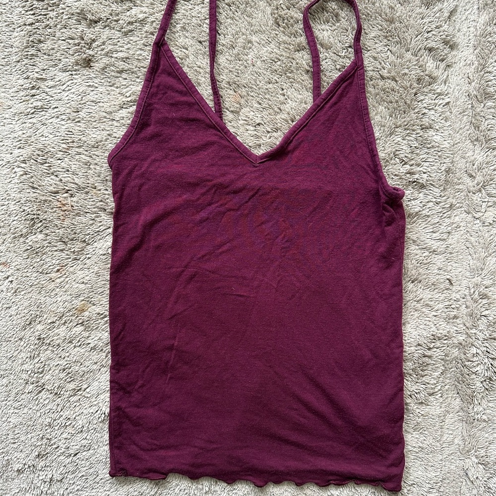 American Eagle Outfitters Red Lettuce Hem Tank